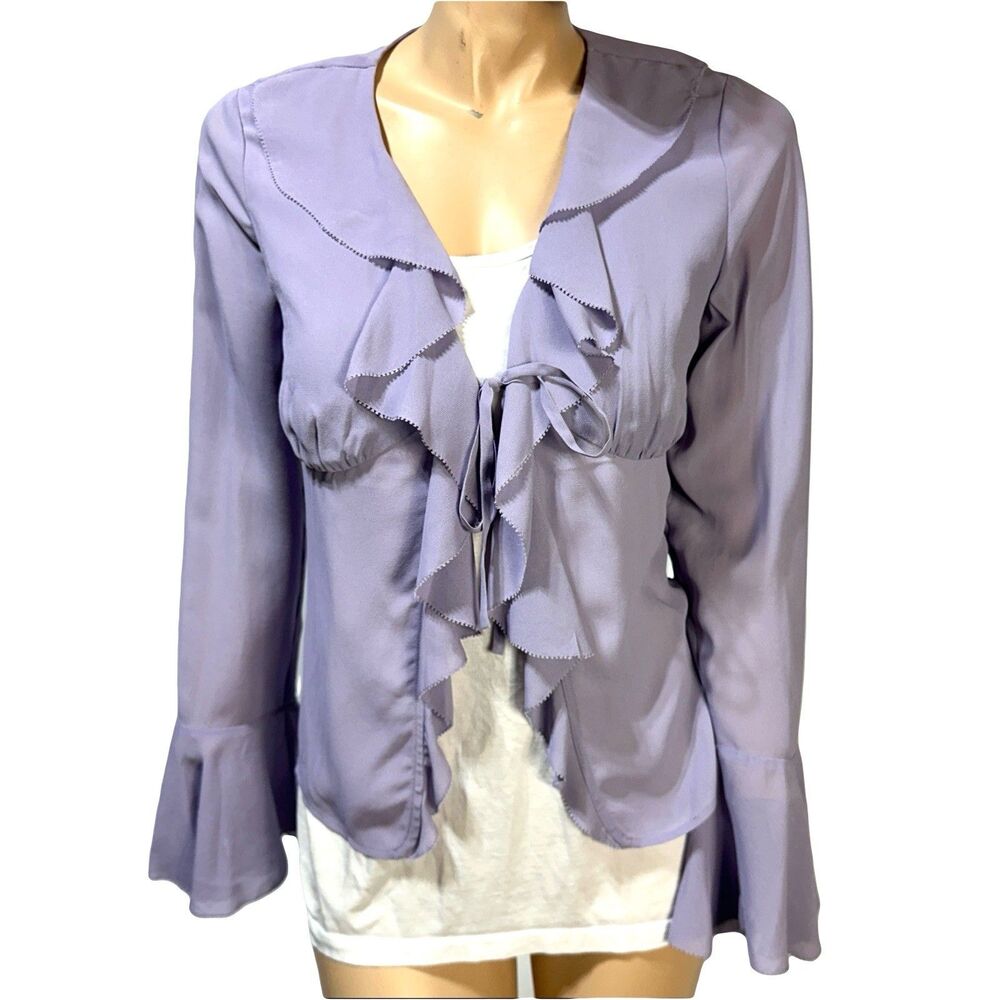Reformation Women’s Lissy Top Lavender Ruffle Sheer Tie Front Size M Medium